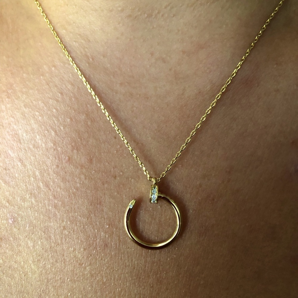 Nail Zirconia Gold Pendant Necklace - Picture 11 of 13